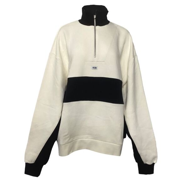 GCDS Logo Half-Zipped Sweater in White and Black Cotton